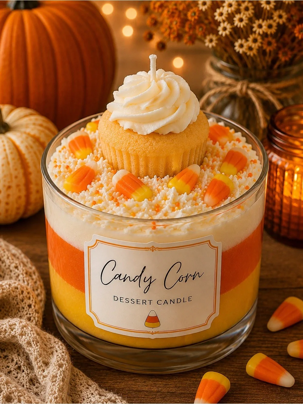 Halloween Candy Corn Layered Dessert Candle - Orange, Yellow, White